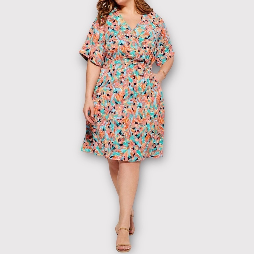 Nic+Zoe Punchy‎ Petals Dress Abstract Petals Print Orange Multi NWT
